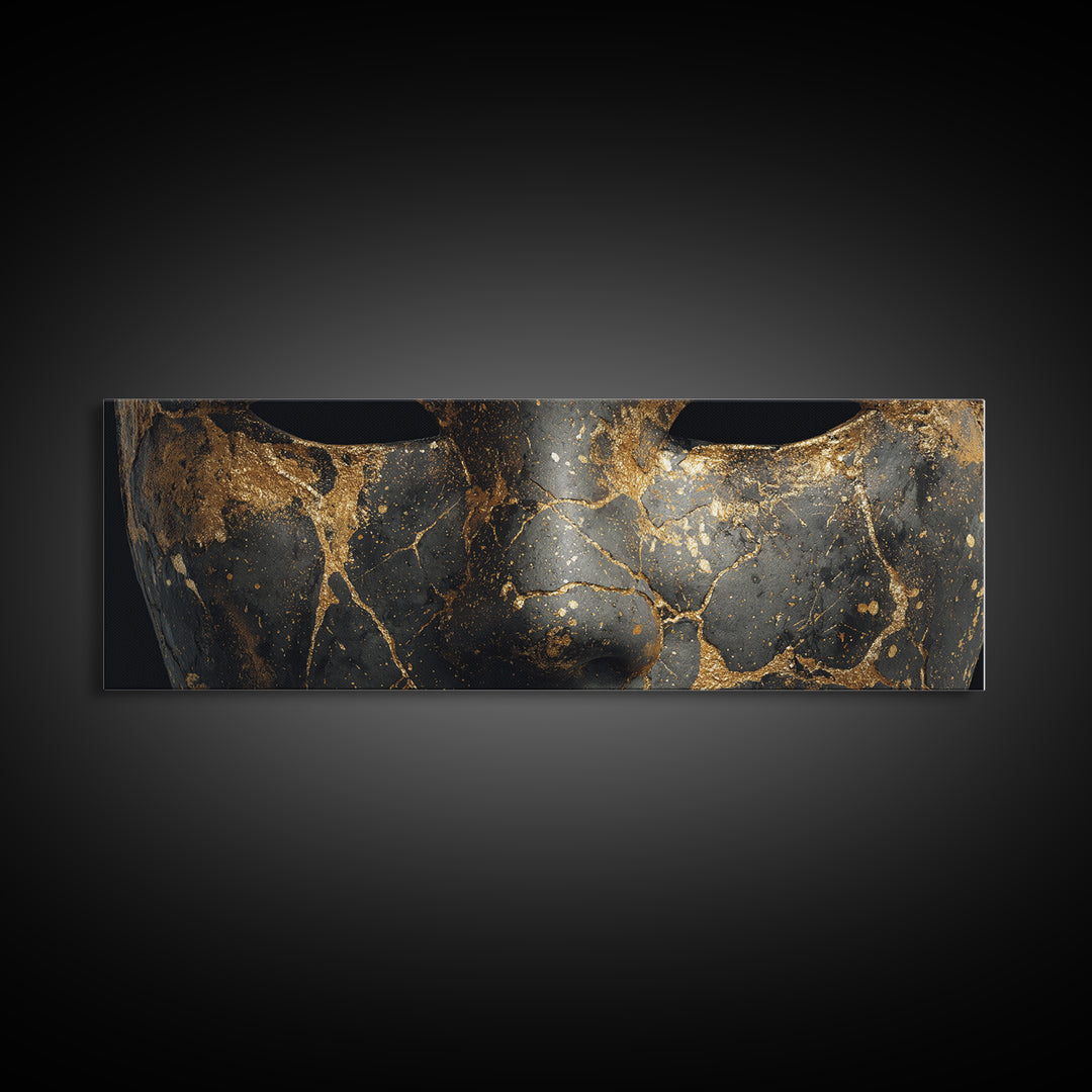 Kintsugi Mask Canvas Gold Art, Norse Mythology Canvas Art Wall Decor, Unique Nordic Office Accent framed in real wood