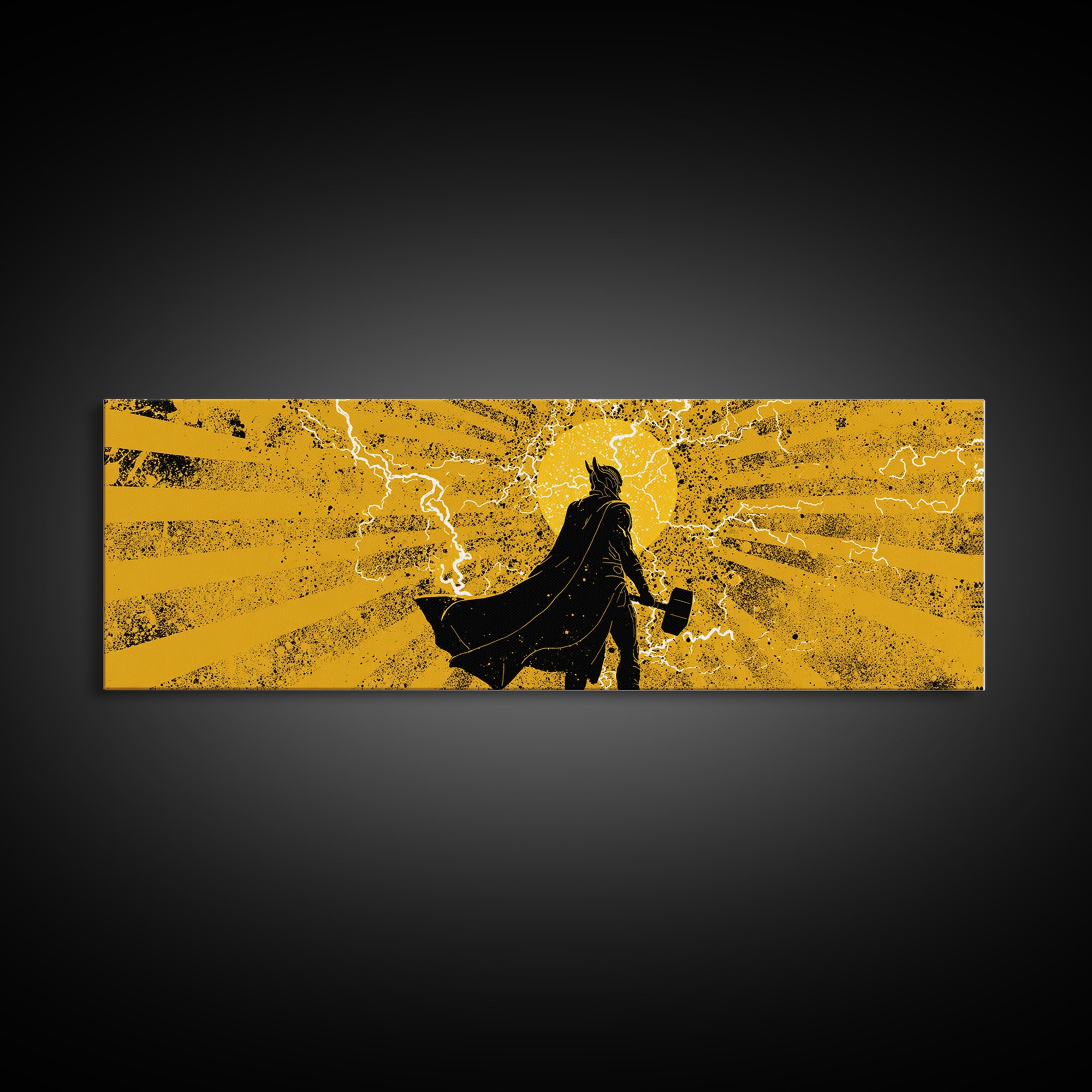 Thor Lightning Hammer Canvas Gold Art, Viking Canvas Art Wall Decor, Norse Mythology Office or Dad Gift in wood frame