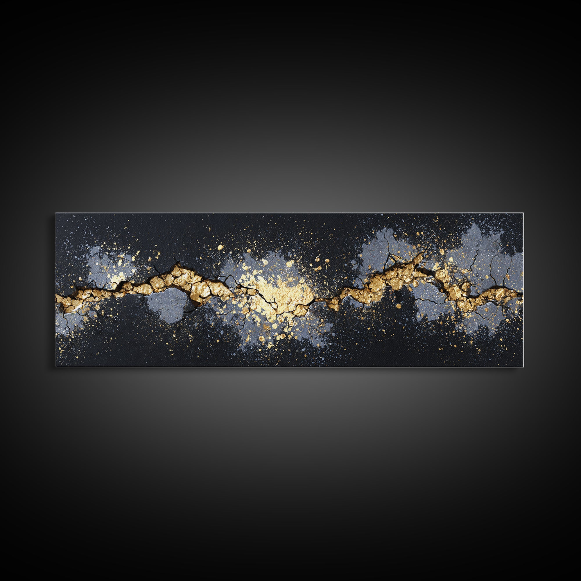 Cracked Stone Nordic Wall Canvas Gold Art Canvas Art, Viking Mythology Office Art Man Cave Decor, with real wood frame