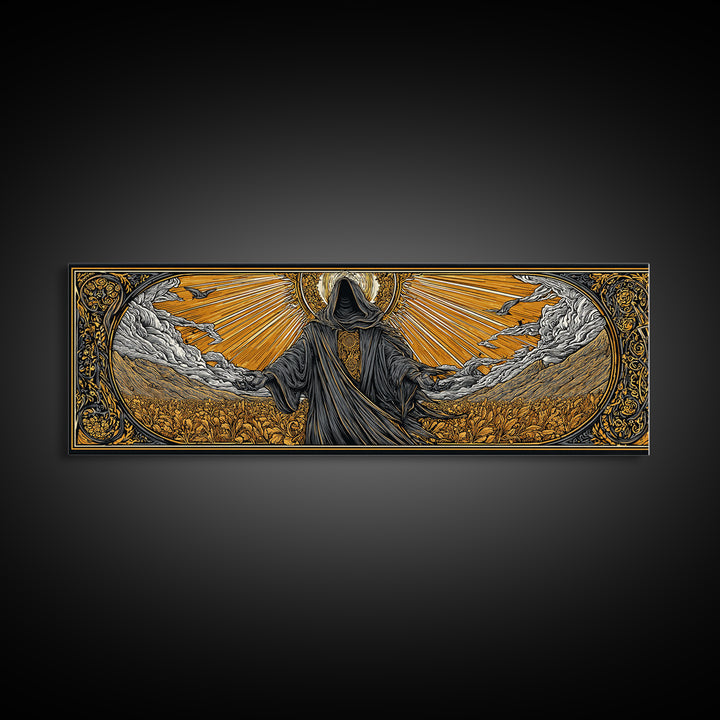 Norse God Baldur Canvas Gold Art Canvas Art, Nordic Mythology Office Decor Man Cave Wall Art, with real wood frame