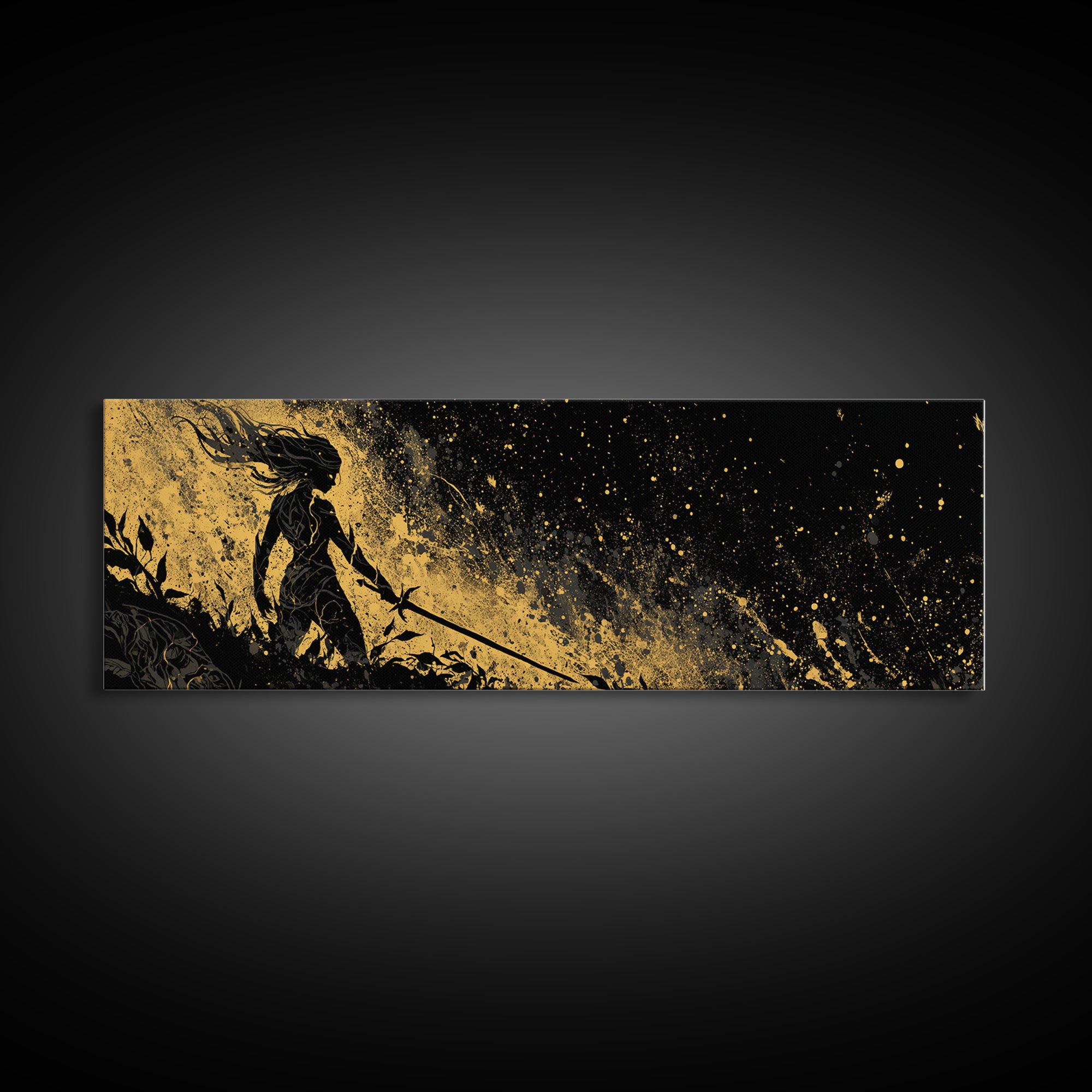 Norse Shieldmaiden Hervor Canvas Art, Canvas Gold Art for Man Cave or Office, Viking Mythology Wall Decor, Real Wood Frame