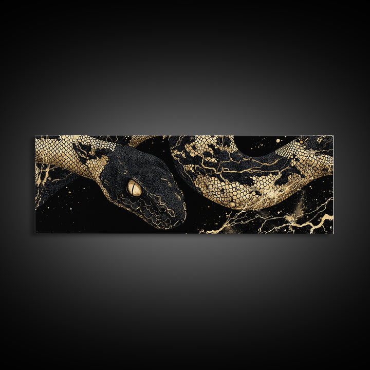 Viking Serpent Jormungandr Canvas Art, Canvas Gold Art from Nordic Mythology, Dad Gift or Office Decor, Framed in Real Wood