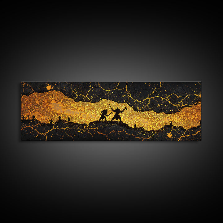 Nidavellir Dwarven Forge Canvas Gold Art Canvas Art – Norse Mythology Nordic Decor, Office Wall Hanging, real wood frame included