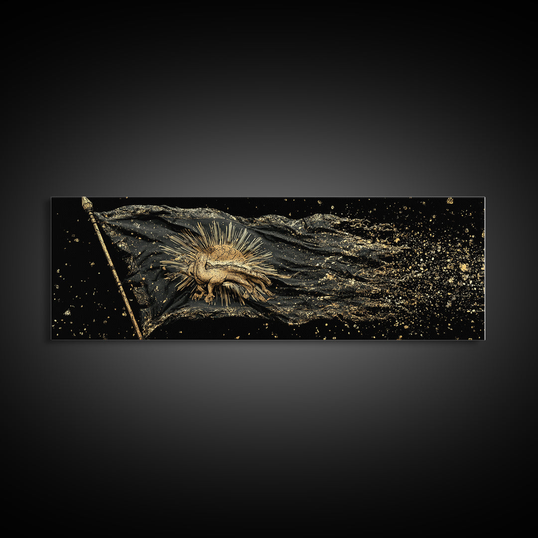 Nordic Battle Scene Canvas Gold Art Canvas Art – Norse Mythology Warrior Office Wall Decor Dad Gift, handcrafted real wood frame