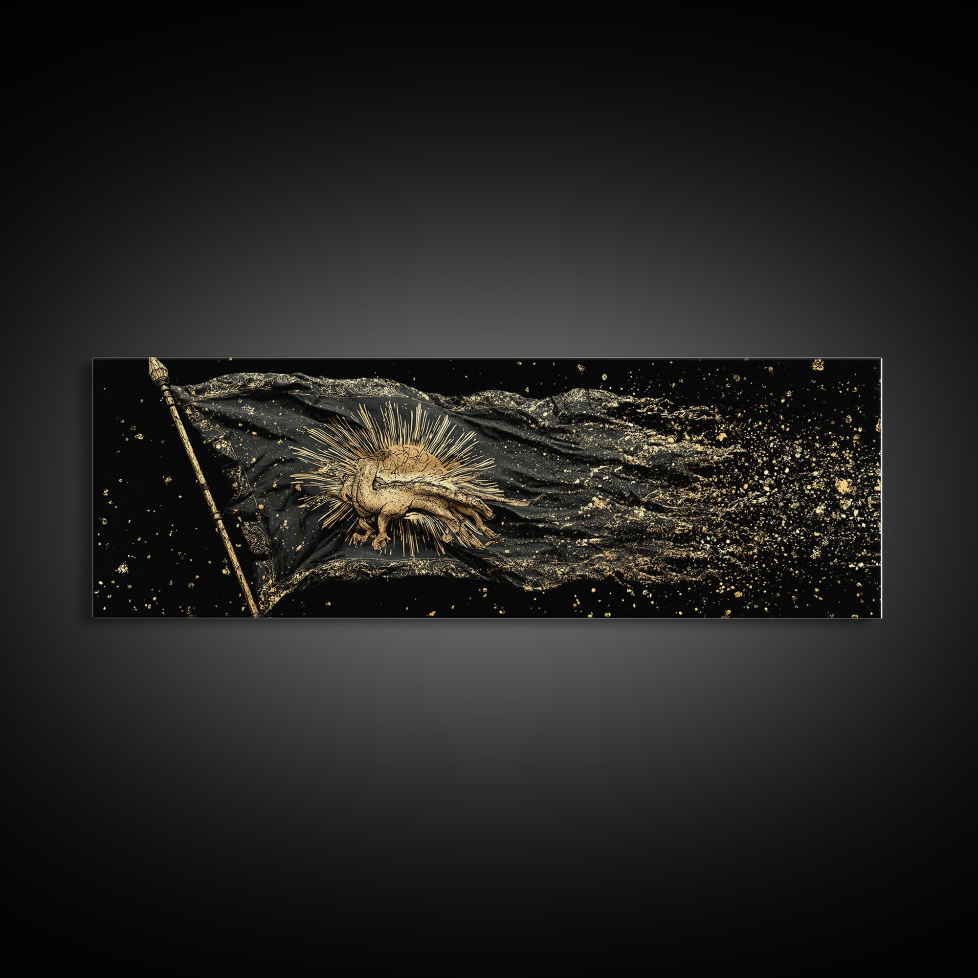 Nordic Battle Scene Canvas Gold Art Canvas Art – Norse Mythology Warrior Office Wall Decor Dad Gift, handcrafted real wood frame