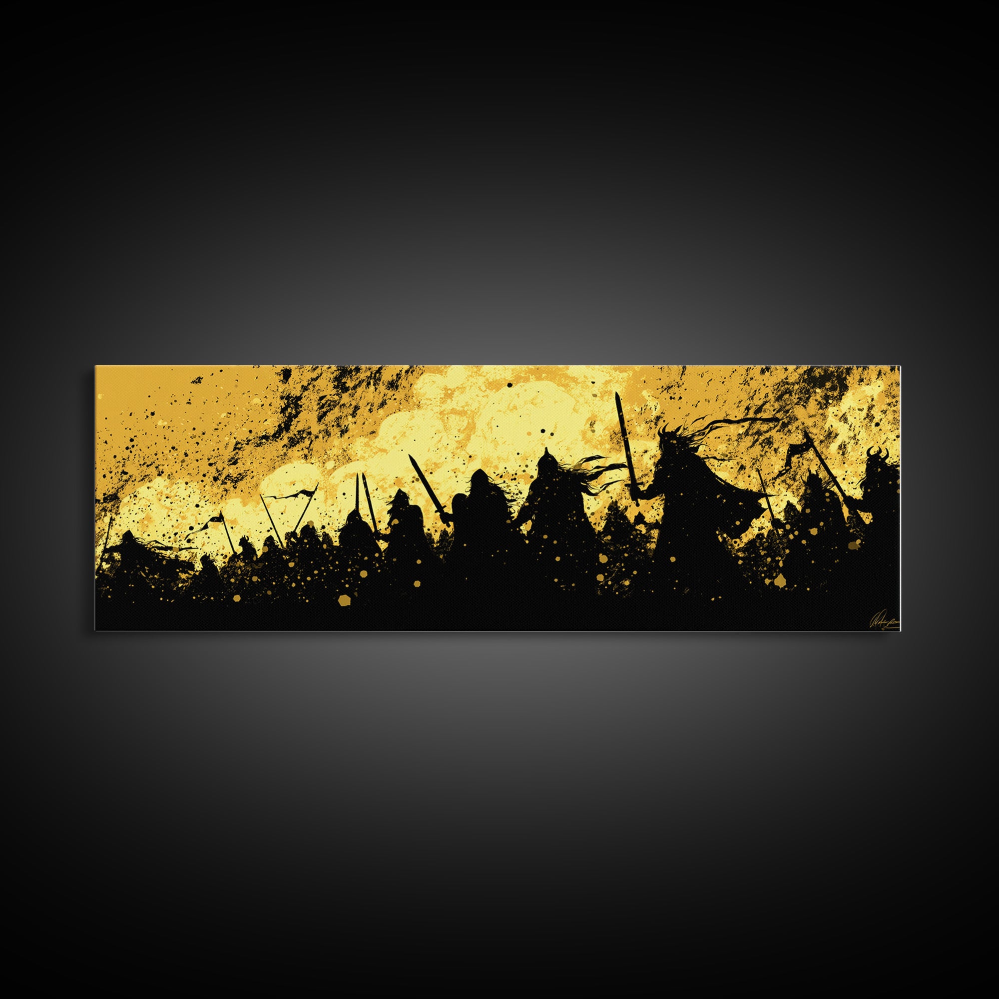 Canvas Gold Art of Nordic Warriors Canvas Art | Viking Army Wall Decor with real wood frame | Mythology Inspired Dad Gift