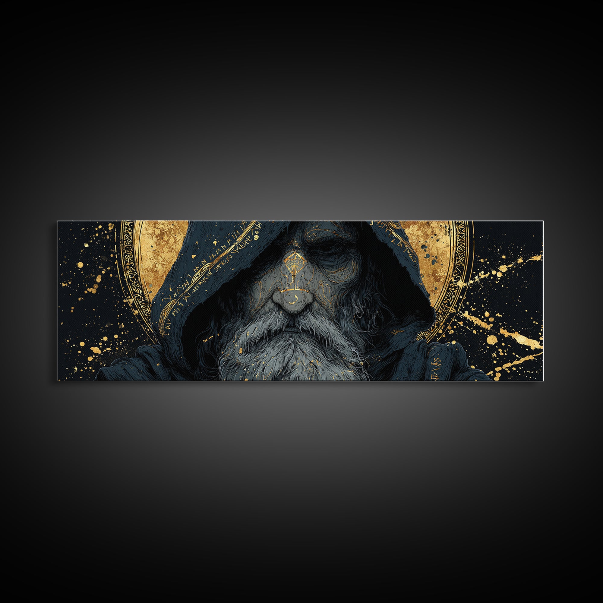 Canvas Gold Art of Odin Canvas Art | Viking God Wall Hanging framed in natural wood | Nordic Decor Gift for Men or Fathers