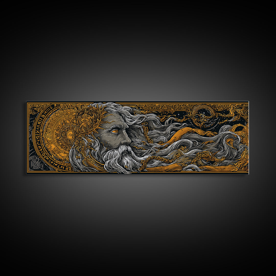 Odin Norse God Canvas Gold Art Canvas Art | Nordic Wall Decor in handcrafted wood frame | Mythology Office or Man Cave Art