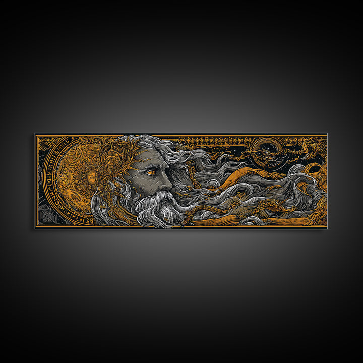 Odin Norse God Canvas Gold Art Canvas Art | Nordic Wall Decor in handcrafted wood frame | Mythology Office or Man Cave Art
