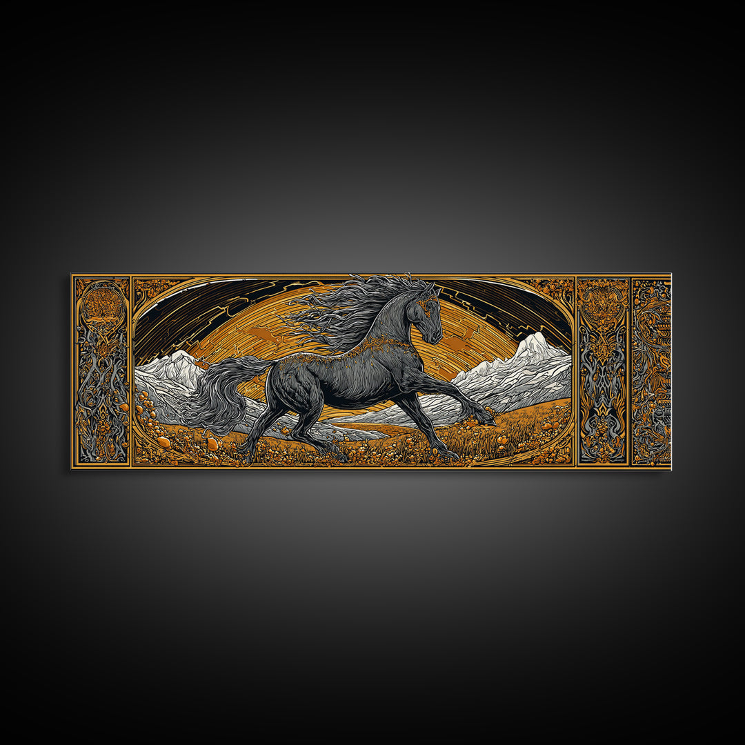 Sleipnir Odin’s Horse Canvas Gold Art Canvas Art | Norse Mythology Horse framed in real wood | Viking Decor Gift for Men