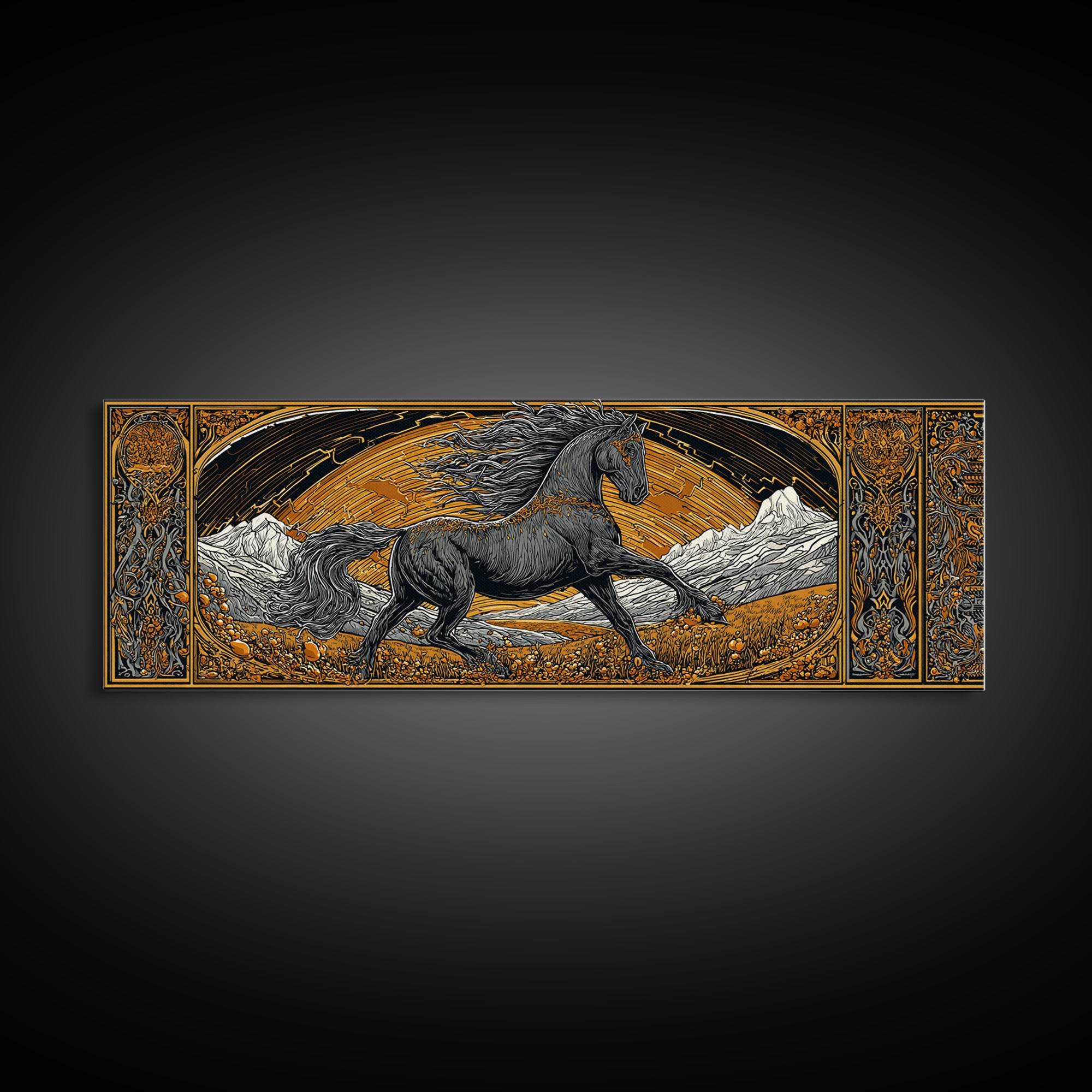 Sleipnir Odin’s Horse Canvas Gold Art Canvas Art | Norse Mythology Horse framed in real wood | Viking Decor Gift for Men