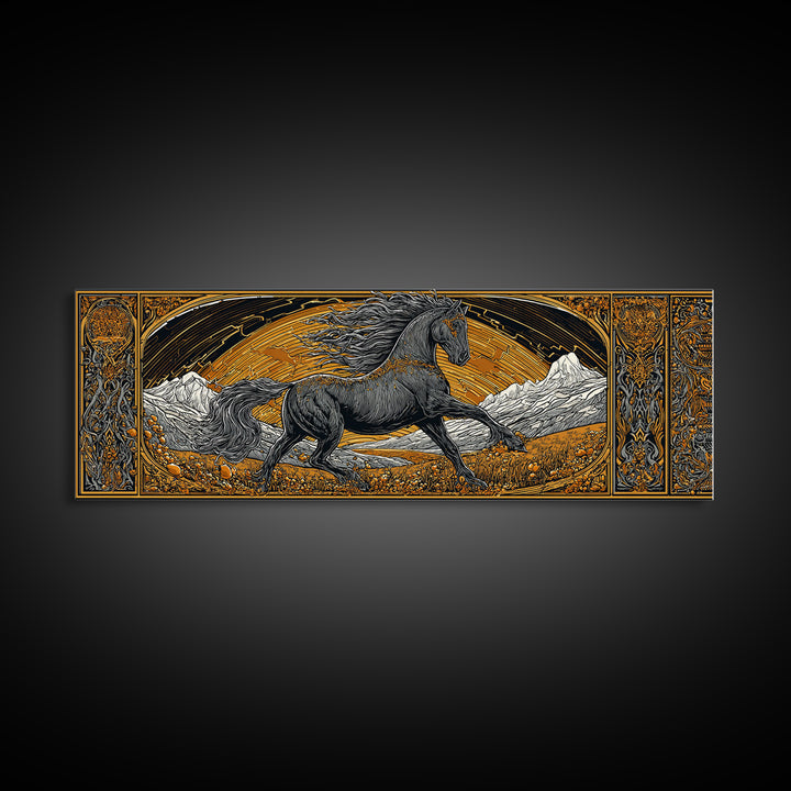 Sleipnir Odin’s Horse Canvas Gold Art Canvas Art | Norse Mythology Horse framed in real wood | Viking Decor Gift for Men