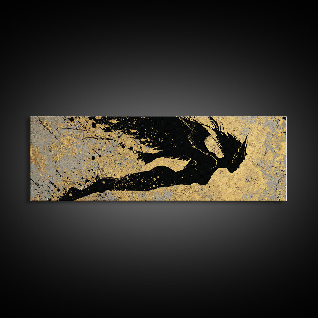 Valkyrie Norse Warrior Canvas Gold Art Canvas Art Mythology Wall Decor for Office or Dad Gift, framed in authentic real wood
