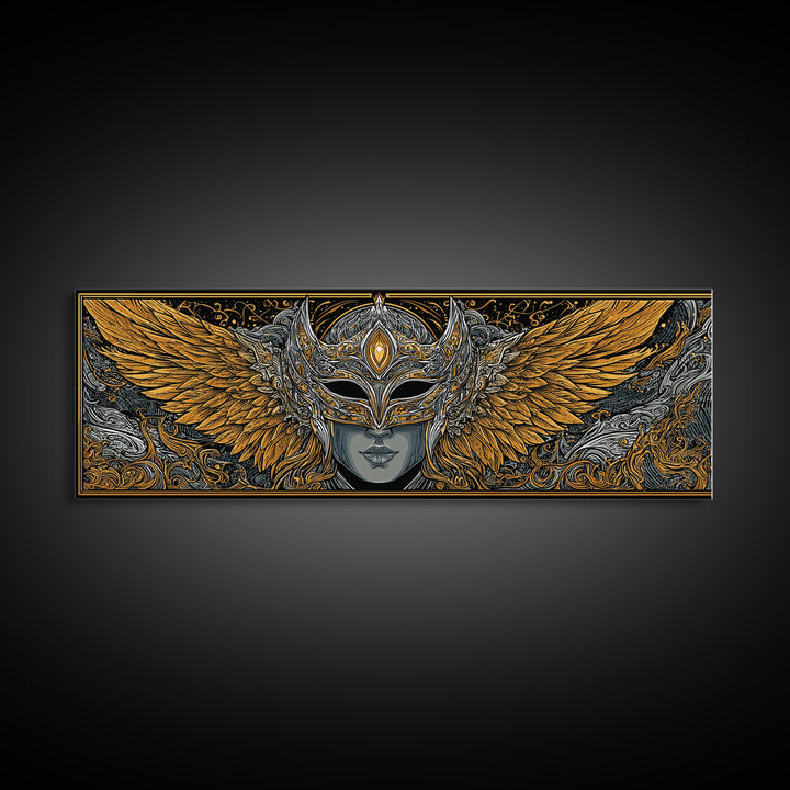 Valkyries Battle Canvas Gold Art Nordic Mythology Canvas Art, Norse Office Decor with natural wood frame, Viking Dad Gift
