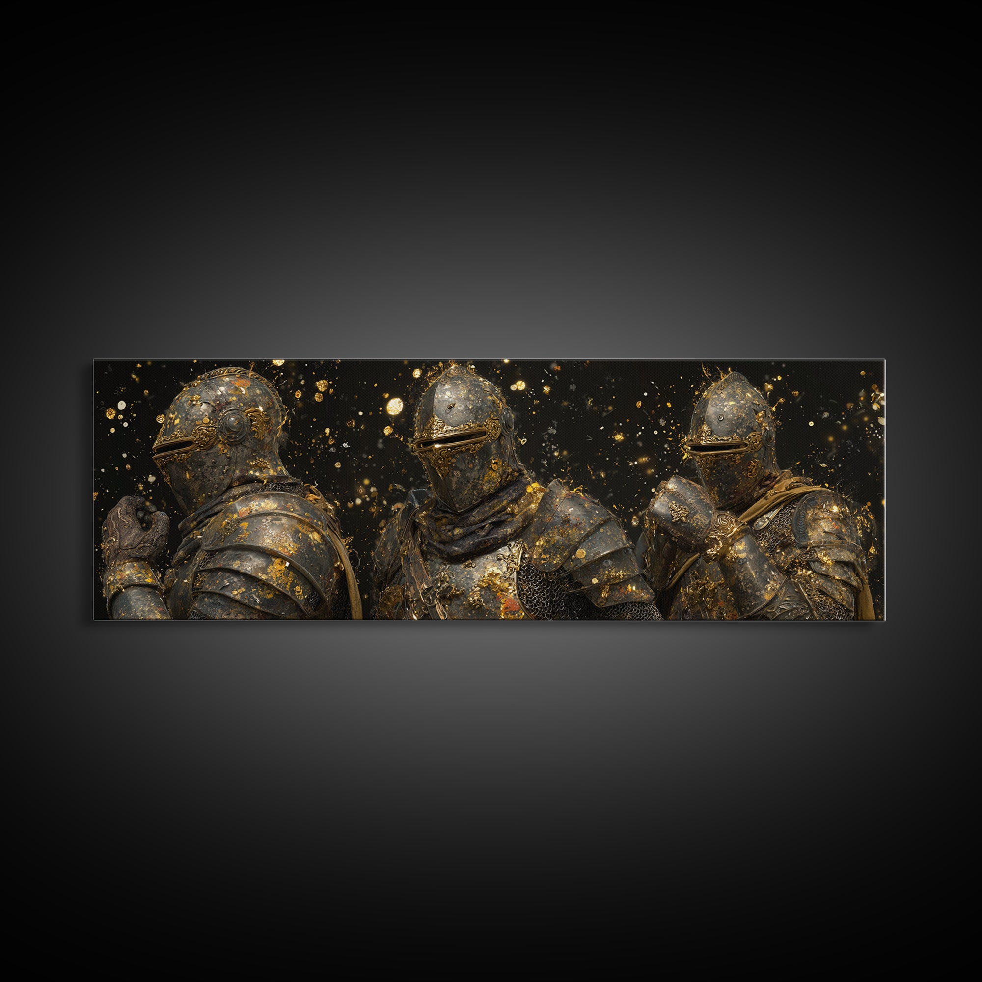 Viking Ship Canvas Gold Art Norse Mythology Canvas Art, Office Wall Decor framed in natural wood, Man Cave Gift for Him