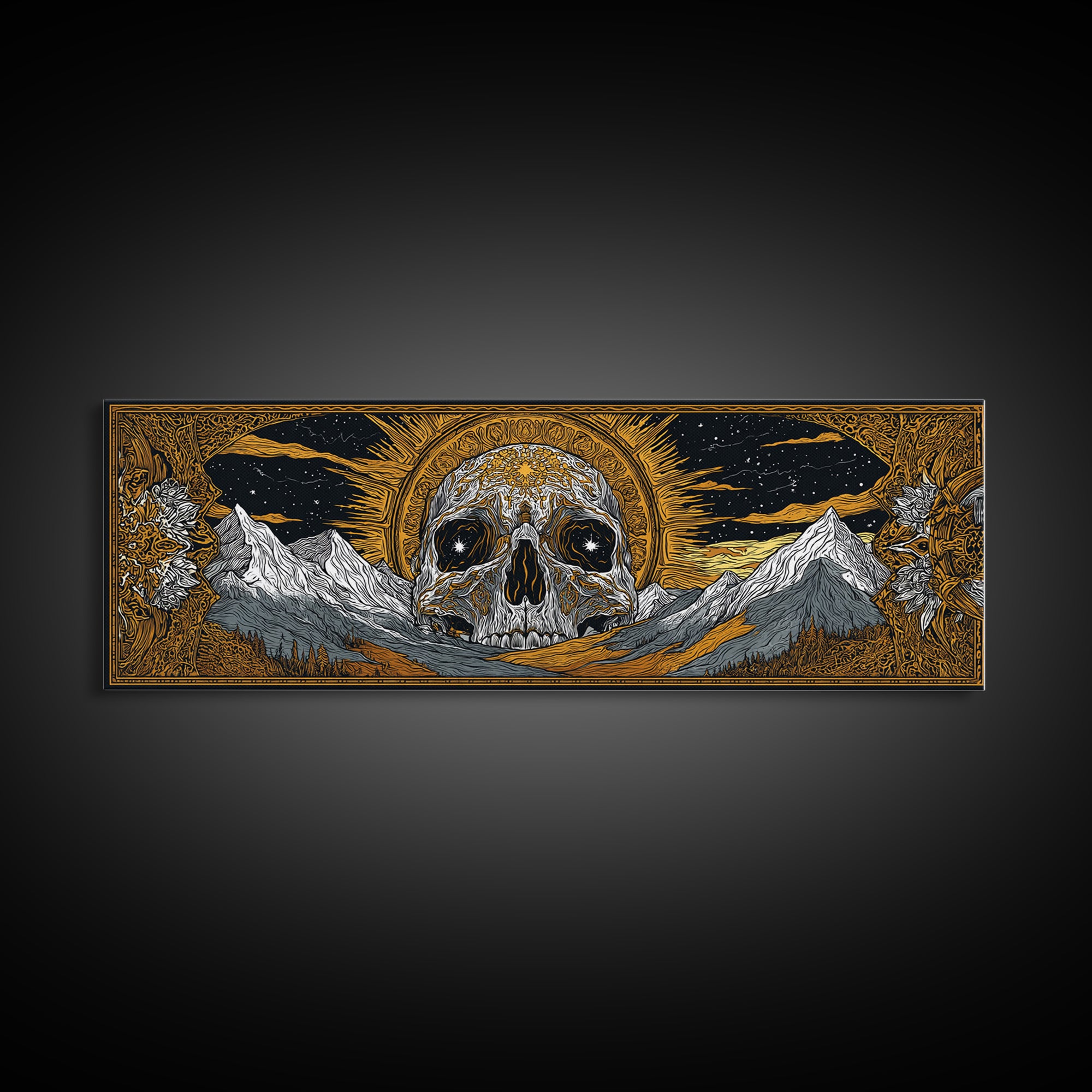 Norse God Ymir Canvas Gold Art, Nordic Mythology Canvas Art in Real Wood Frame, Viking Inspired Office Wall Art for Men