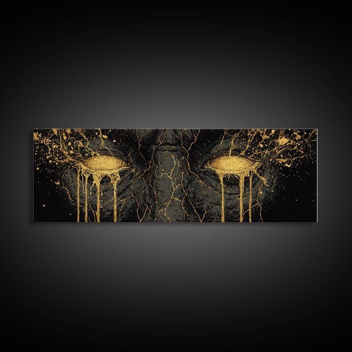 Canvas Gold Art of Ymir Norse Mythology, Nordic Canvas Art with Real Wood Frame, Viking Wall Decor Gift for Dad or Husband