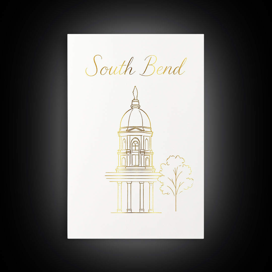 South Bend Travel Poster, Framed Canvas Print, Clean Sketch Wall Art, South Bend City Art, Vintage City Art, Vintage Travel Art