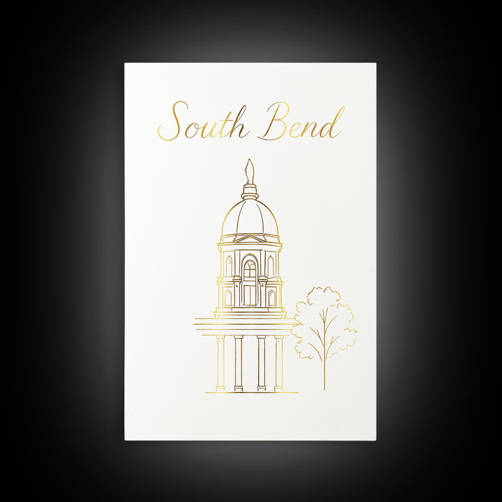 South Bend Travel Poster, Framed Canvas Print, Clean Sketch Wall Art, South Bend City Art, Vintage City Art, Vintage Travel Art