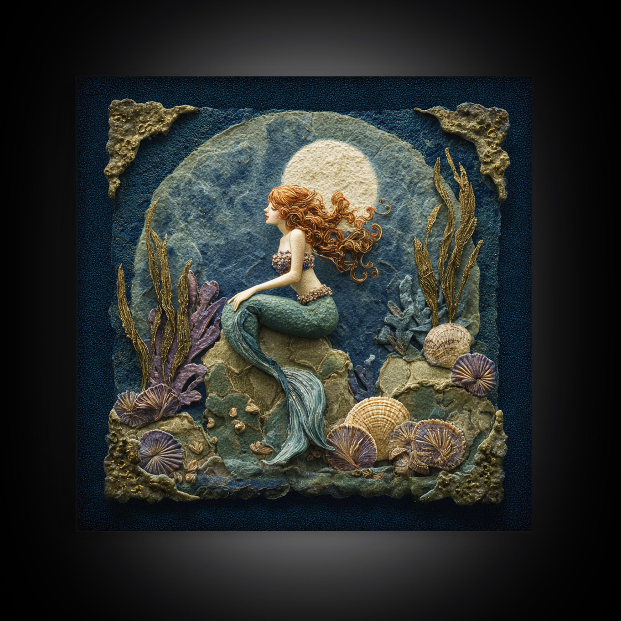 Mermaid Siren on Rocks Canvas Print, Mythological Art, Artwork, Living Room Decor, Oil Painting, Legend, Gallery Wall Art, MYT-1x1-15