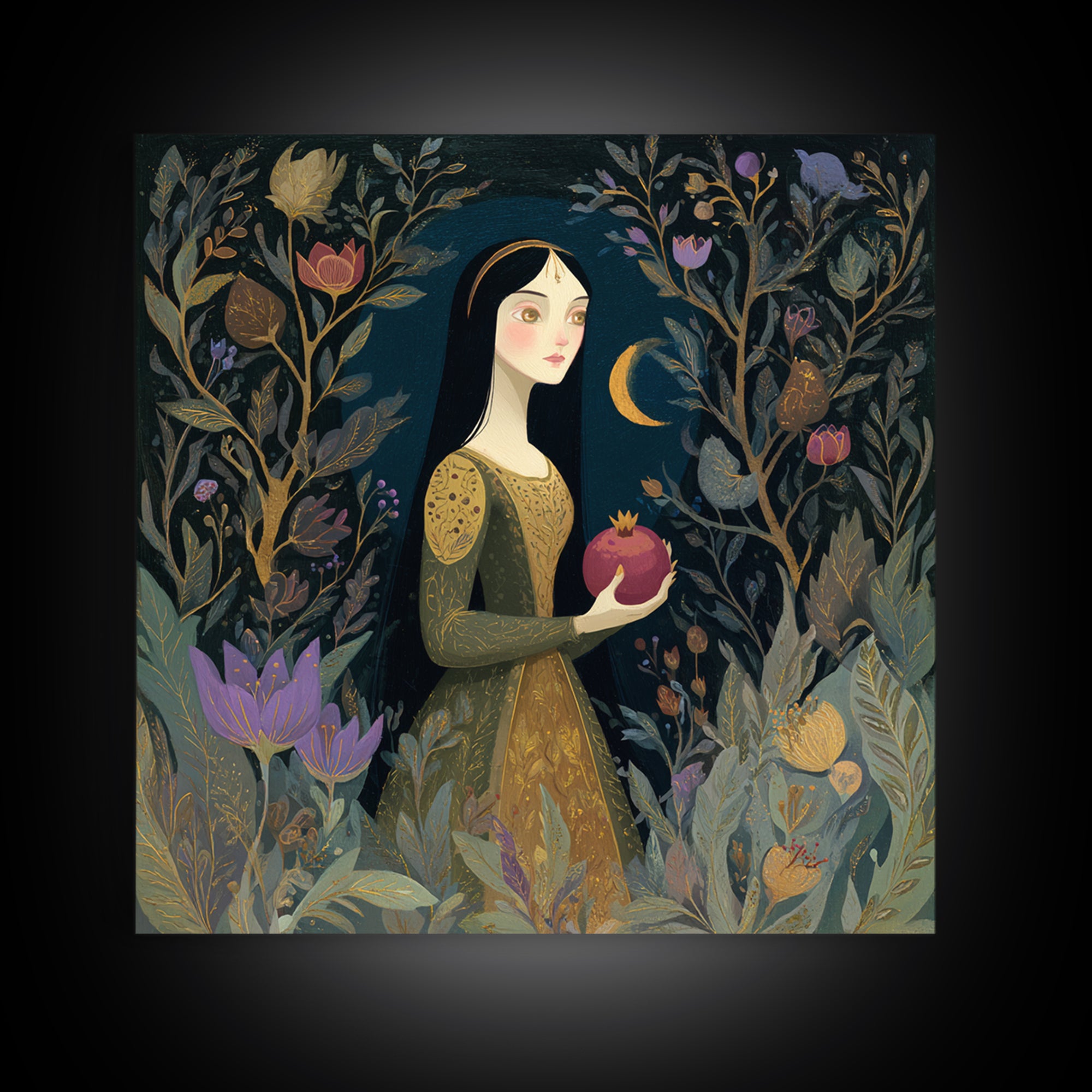 Persephone Holding Pomegranate Canvas Print, Mythological Art, Printable Art, Living Room Decor, Watercolor Art, Legend, MYT-1x1-31