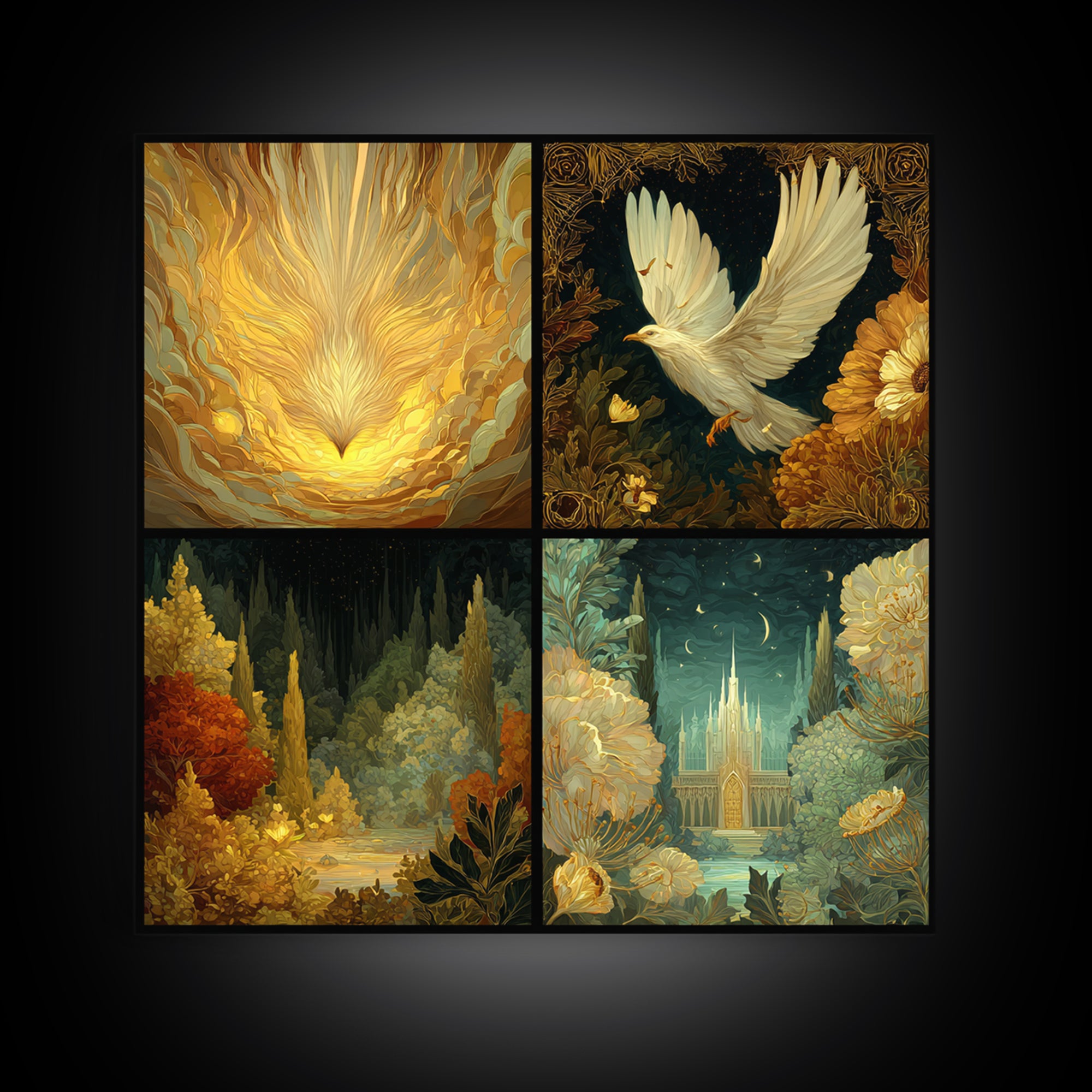 Icarus Falling Through Golden Sky and Feathers Canvas Print, Mythological Art, Living Room Decor, Watercolor Art, Legend, MYT-1x1-4