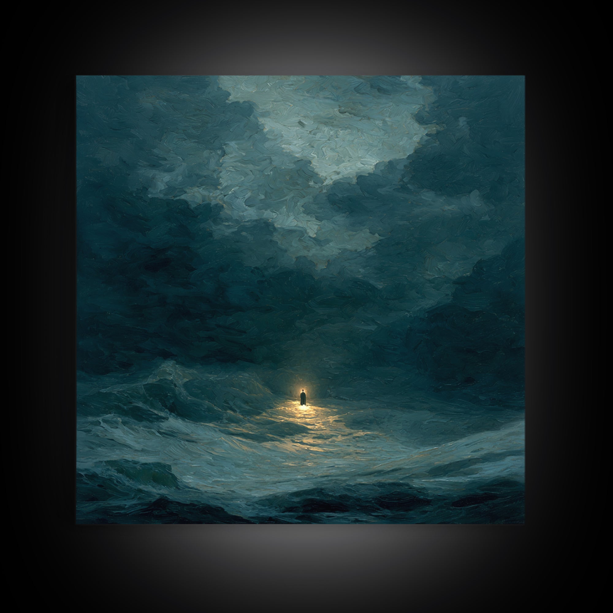 Poseidon Figure Rising from Stormy Ocean Framed Canvas Print, Mythological Art, Canvas Painting, Living Room Decor, MYT-1x1-51