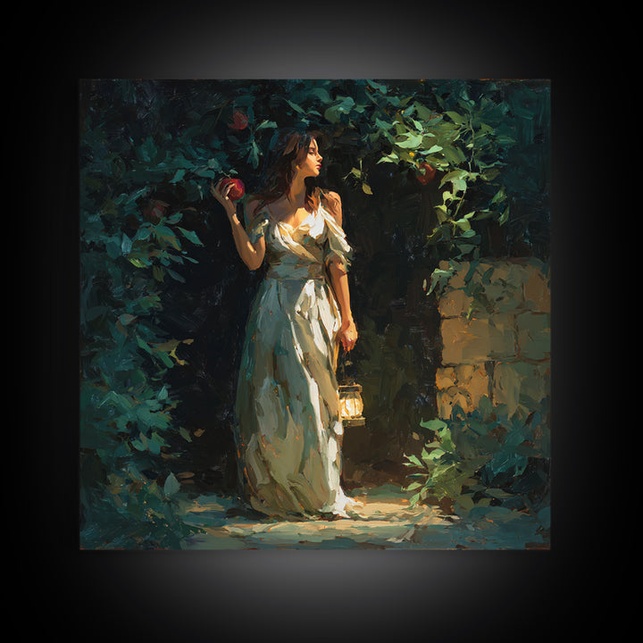Persephone Holding Pomegranate Framed Canvas Print, Mythological Art, Wall Art Prints, Living Room Decor, Oil Painting, Legend, MYT-1x1-7