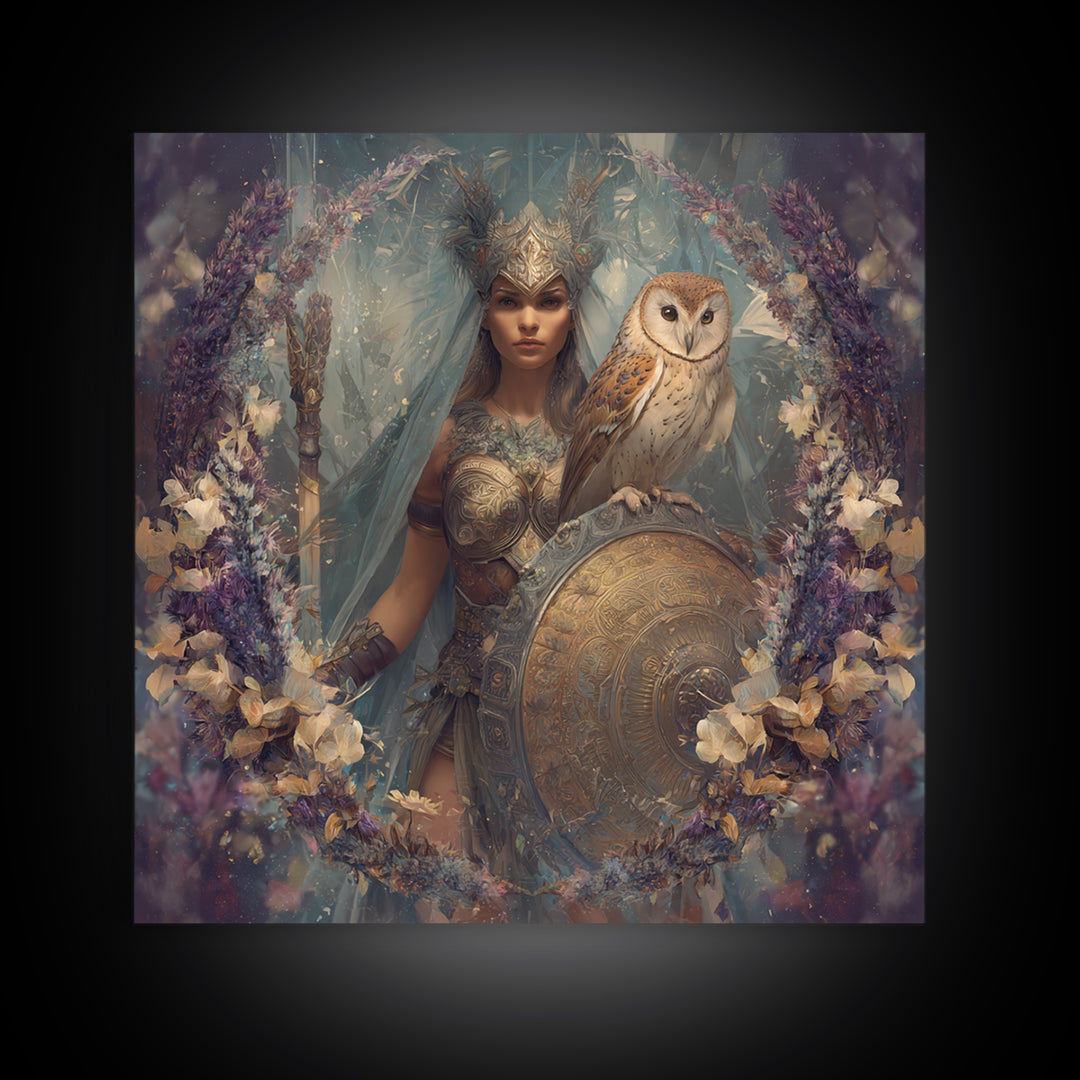 Athena Warrior Woman Framed Canvas Print, Mythological Art, Digital Art Download, Living Room Decor, Oil Painting, Legend, MYT-1x1-74