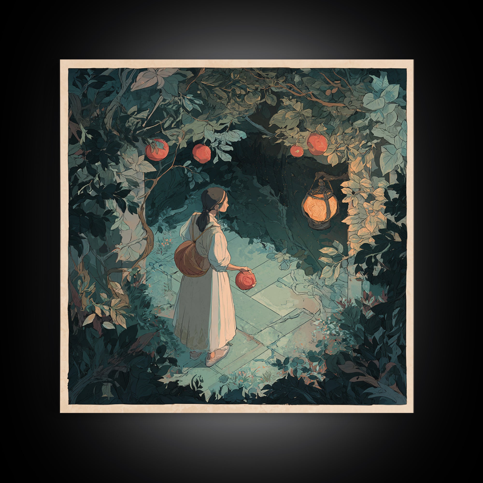 Persephone Holding Pomegranate Framed Canvas Print, Mythological Art, Modern Decor, Living Room Decor, Fine Art, Legend, MYT-1x1-79