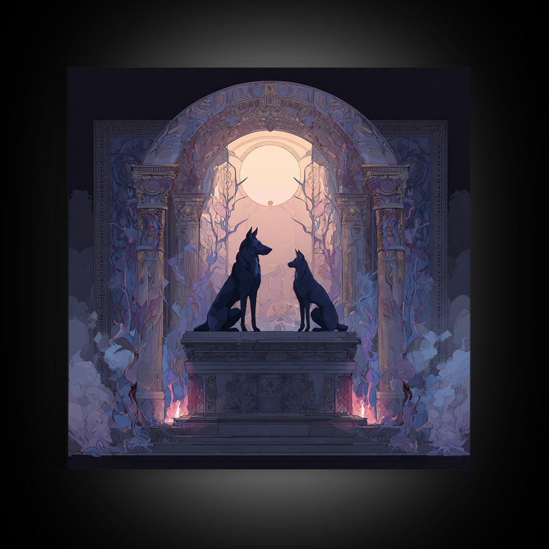 Hades and Cerberus Silhouette Framed Canvas Print, Mythological Art, Neutral Decor, Living Room Decor, Fine Art, Legend, MYT-1x1-80