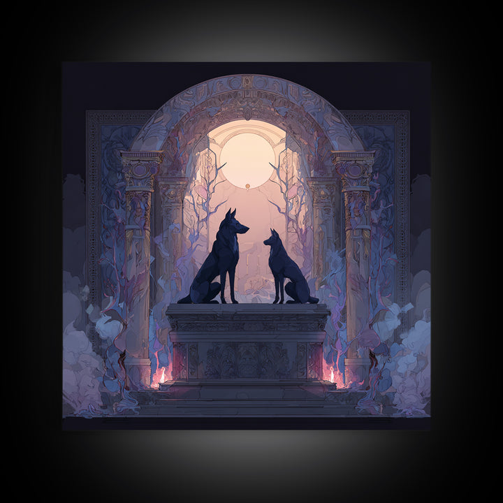 Hades and Cerberus Silhouette Framed Canvas Print, Mythological Art, Neutral Decor, Living Room Decor, Fine Art, Legend, MYT-1x1-80