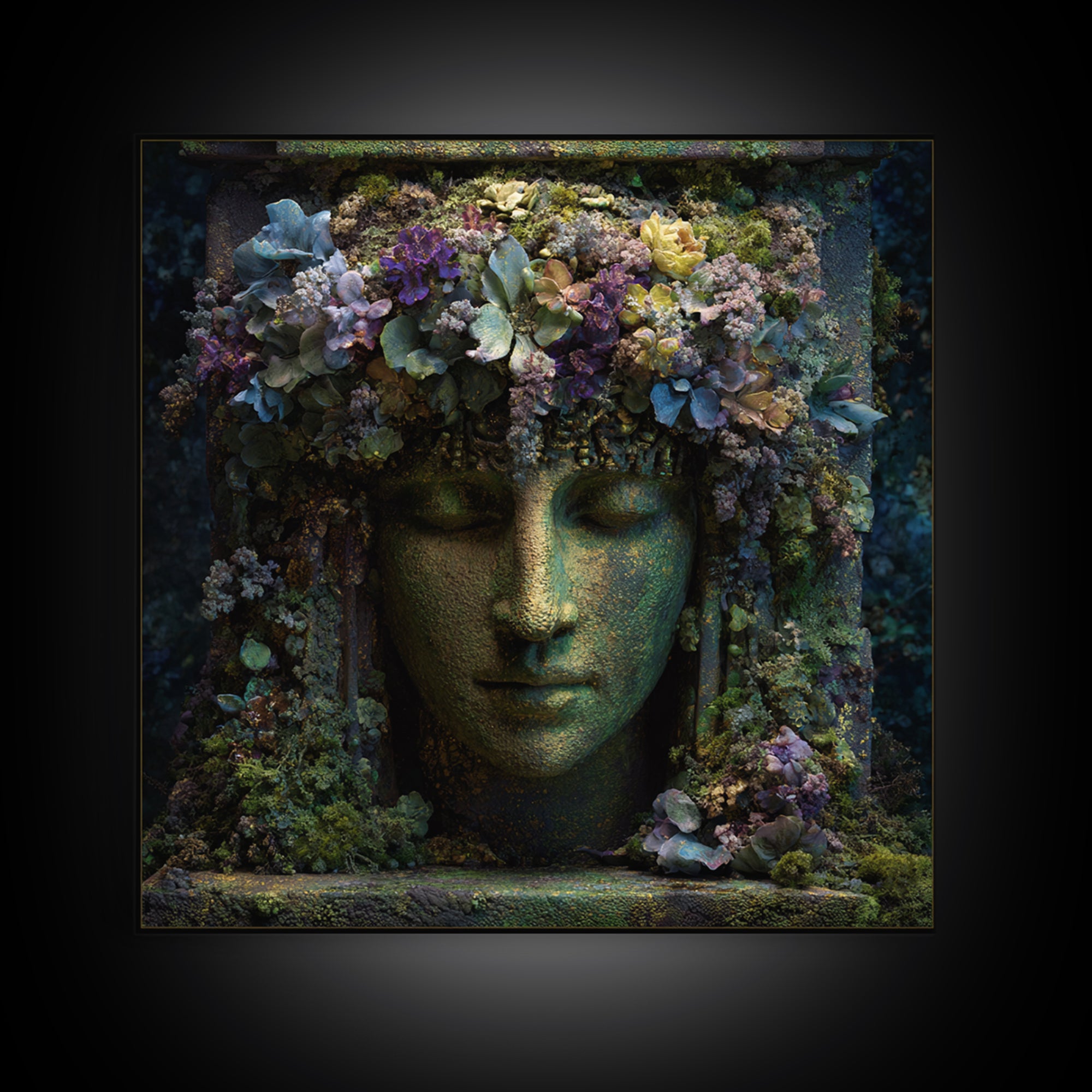 Ancient Goddess Statue Covered Framed Canvas Print, Mythological Art, Wall Decor, Living Room Decor, Fine Art, Legend, MYT-1x1-96