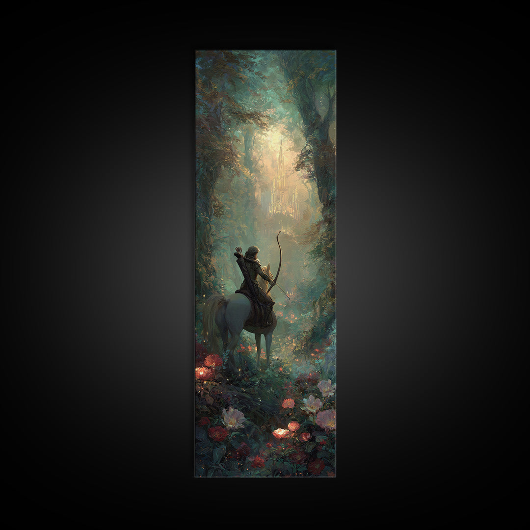 Centaur Archer in Misty Forest Framed Canvas Print, Mythological Art, Modern Decor, Living Room Decor, Oil Painting, Legend, MYT-1x3-4