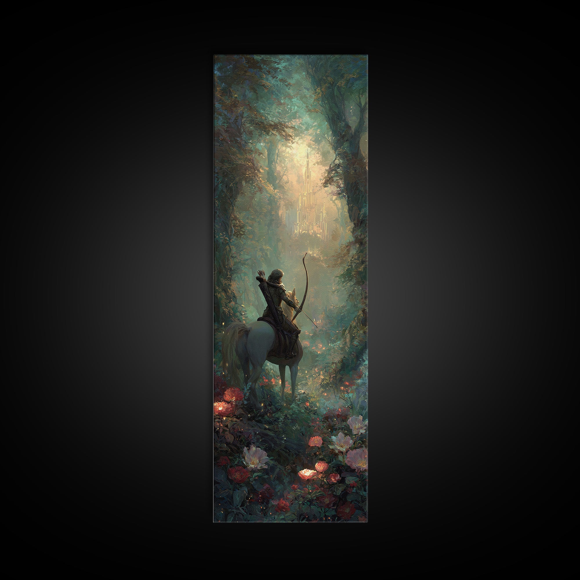 Centaur Archer in Misty Forest Framed Canvas Print, Mythological Art, Modern Decor, Living Room Decor, Oil Painting, Legend, MYT-1x3-4