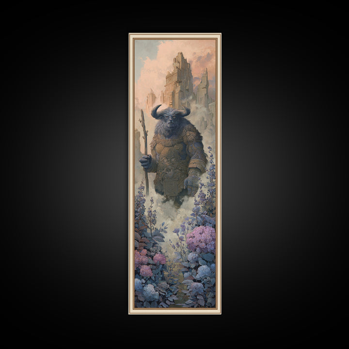 Minotaur in Labyrinth of Warm Stone Canvas Print, Mythological Art, Luxury Decor, Living Room Decor, Fine Art, Legend, MYT-1x3-77