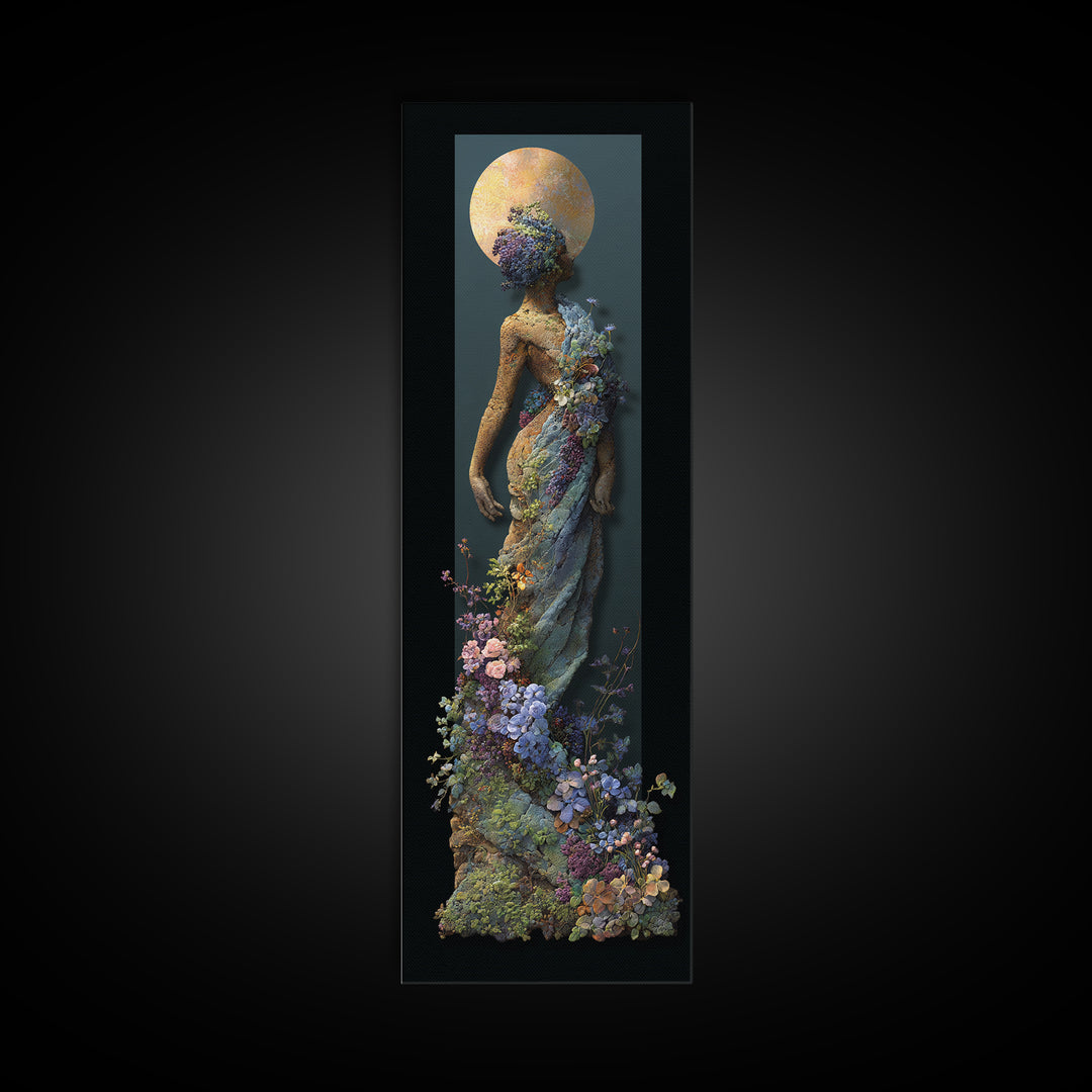Ancient Goddess Statue Covered Framed Canvas Print, Mythological Art, Digital Art, Living Room Decor, Oil Painting, Legend, MYT-1x3-84