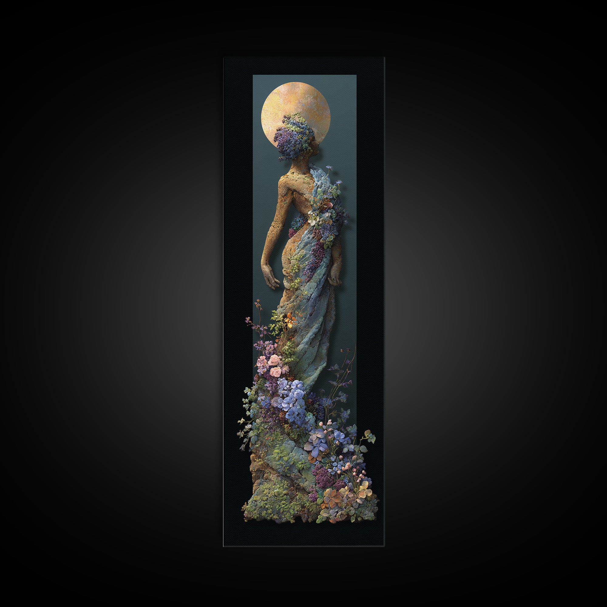 Ancient Goddess Statue Covered Framed Canvas Print, Mythological Art, Digital Art, Living Room Decor, Oil Painting, Legend, MYT-1x3-84