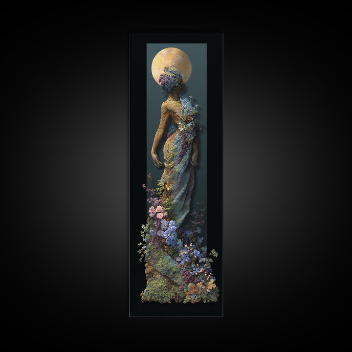 Ancient Goddess Statue Covered Framed Canvas Print, Mythological Art, Digital Art, Living Room Decor, Oil Painting, Legend, MYT-1x3-84