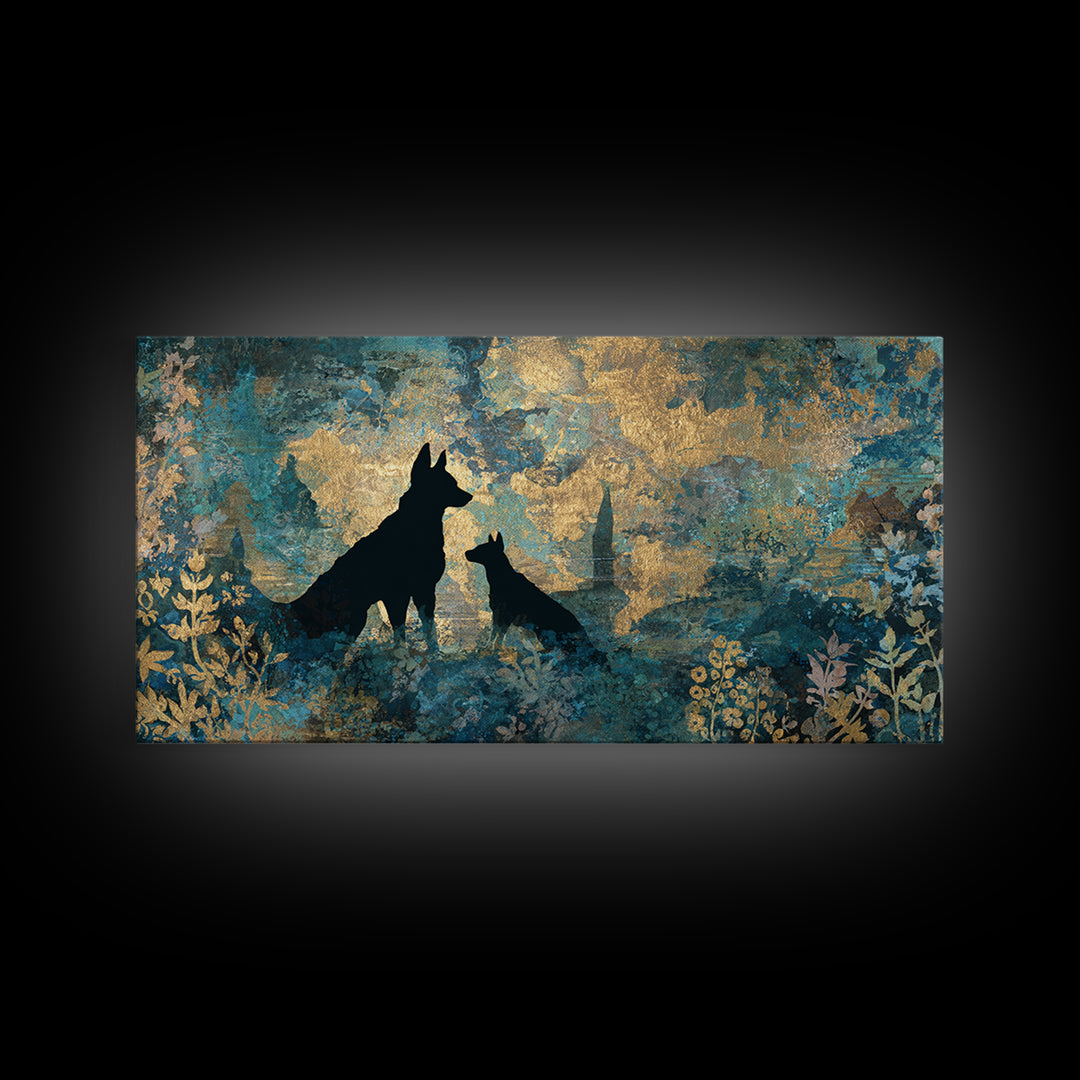 Hades and Cerberus Silhouette Framed Canvas Print, Mythological Art, Living Room Wall Art, Living Room Decor, Fine Art, Legend, MYT-2x1-100