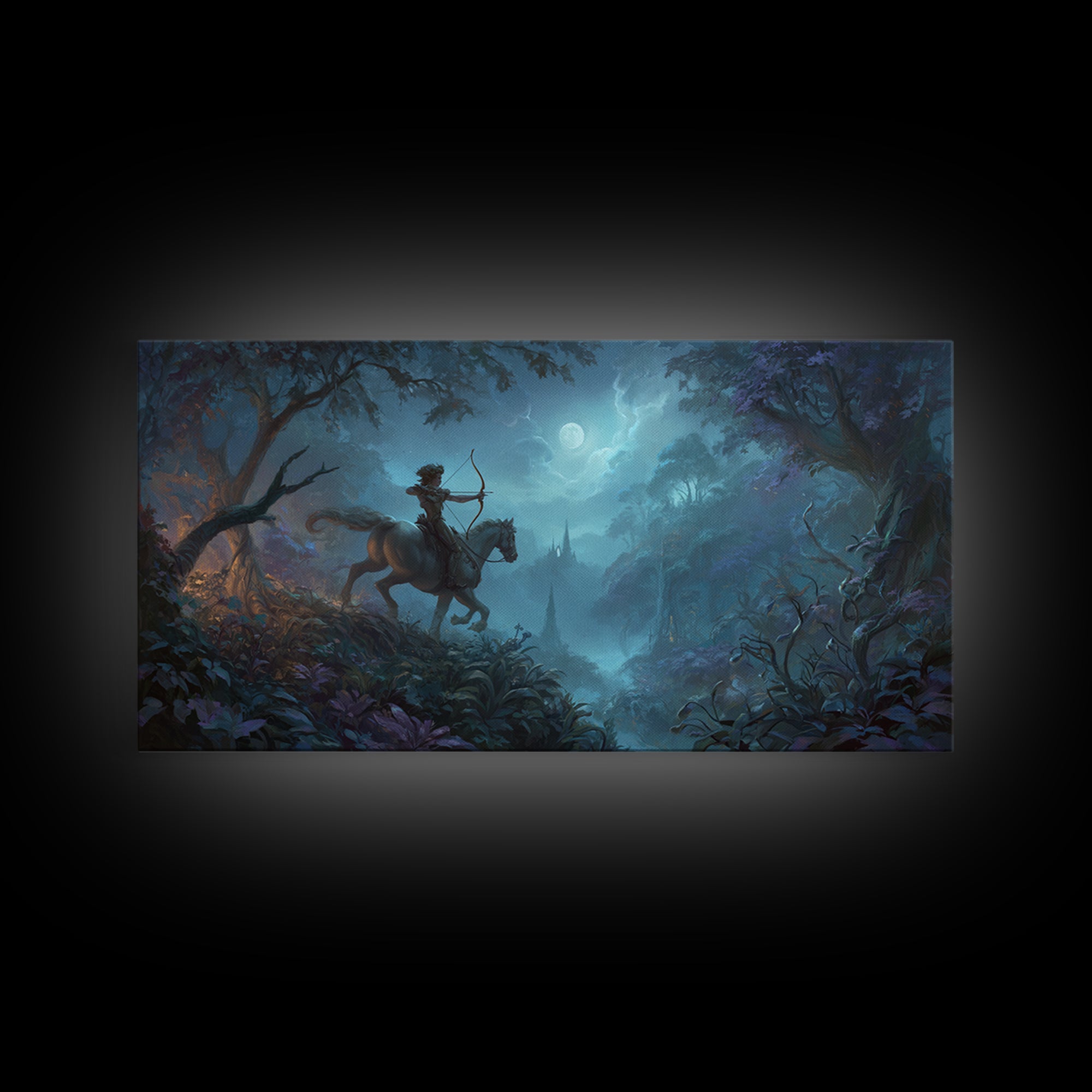 Centaur Archer in Misty Forest Framed Canvas Print, Mythological Art, Luxury Decor, Living Room Decor, Fine Art, Legend, MYT-2x1-12