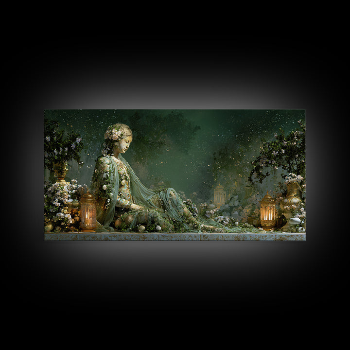 Ancient Goddess Statue Covered Canvas Print, Mythological Art, Textured Painting, Living Room Decor, Fine Art, Legend, MYT-2x1-44