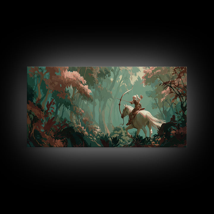 Centaur Archer in Misty Forest Framed Canvas Print, Mythological Art, Prints, Living Room Decor, Legend, Dark Academia Decor, MYT-2x1-60