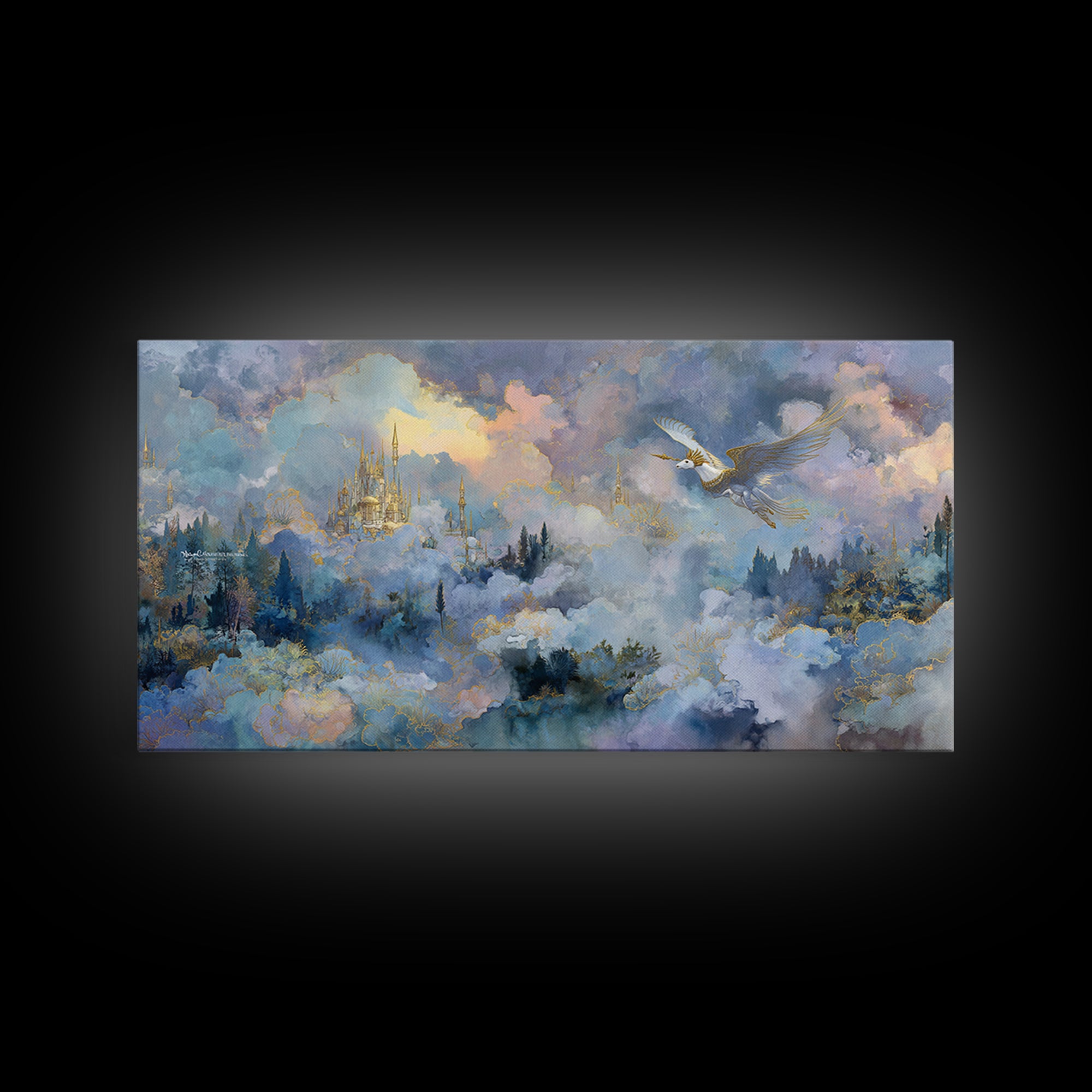 Pegasus Flying Above Cloud Kingdom Canvas Print, Mythological Art, Wall Art Prints, Living Room Decor, Fine Art, Legend, MYT-2x1-89