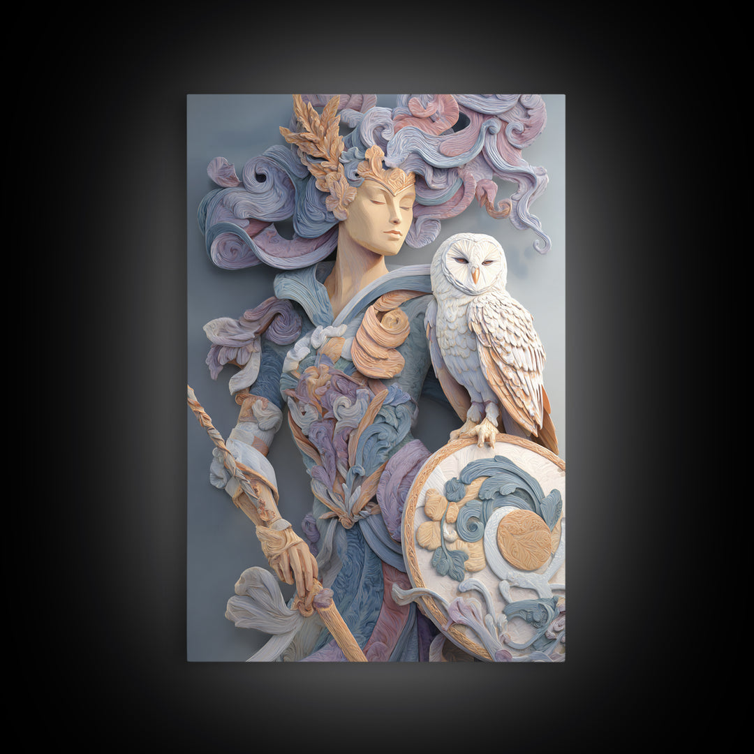 Athena Warrior Woman Framed Canvas Print, Mythological Art, Contemporary Art, Living Room Decor, Oil Painting, Legend, MYT-2x3-34
