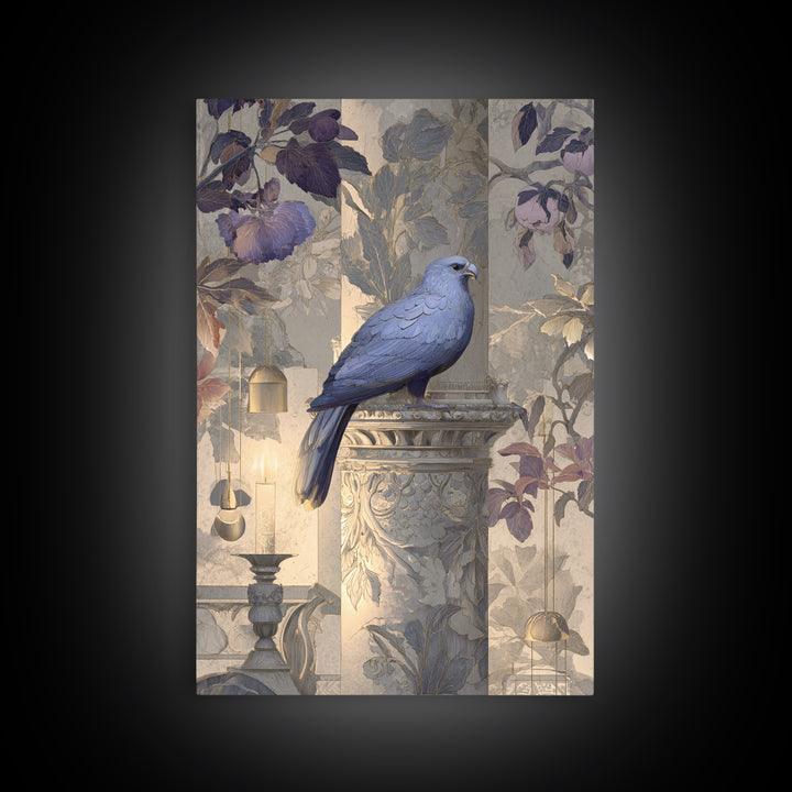 Griffin Perched on Ancient Stone Column Framed Canvas Print, Mythological Art, Textured Painting, Living Room Decor, Legend, MYT-2x3-46
