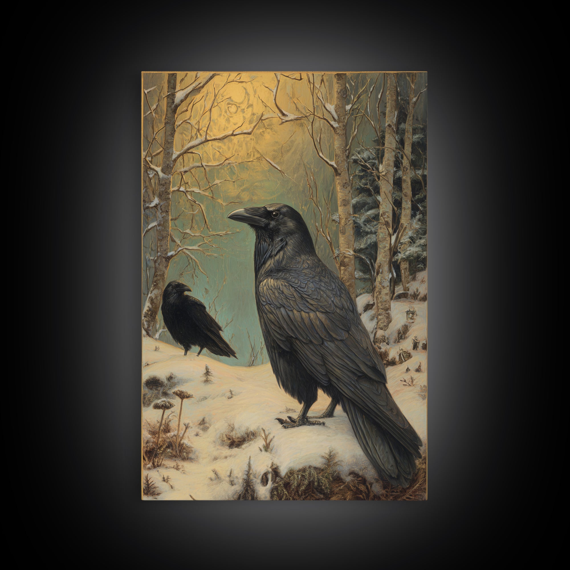 Odin Raven Pair Framed Canvas Print, Mythological Art, Room Decor, Living Room Decor, Fine Art, Legend, Art Print, Digital Art, MYT-2x3-51