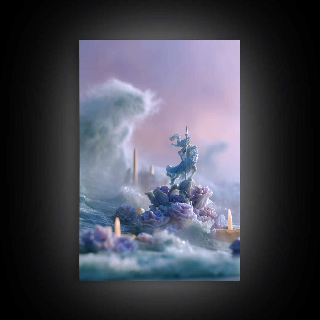 Poseidon Figure Rising from Stormy Ocean Framed Canvas Print, Mythological Art, Art, Living Room Decor, Oil Painting, Legend, MYT-2x3-59