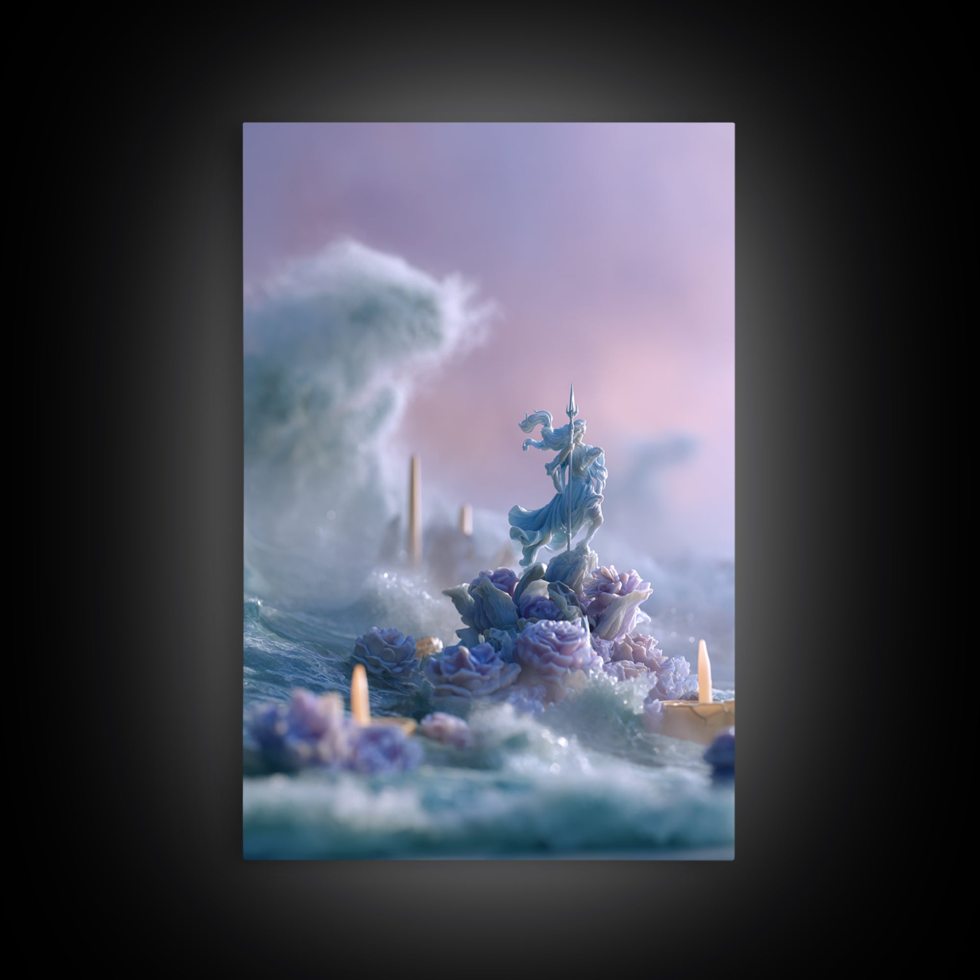 Poseidon Figure Rising from Stormy Ocean Framed Canvas Print, Mythological Art, Art, Living Room Decor, Oil Painting, Legend, MYT-2x3-59