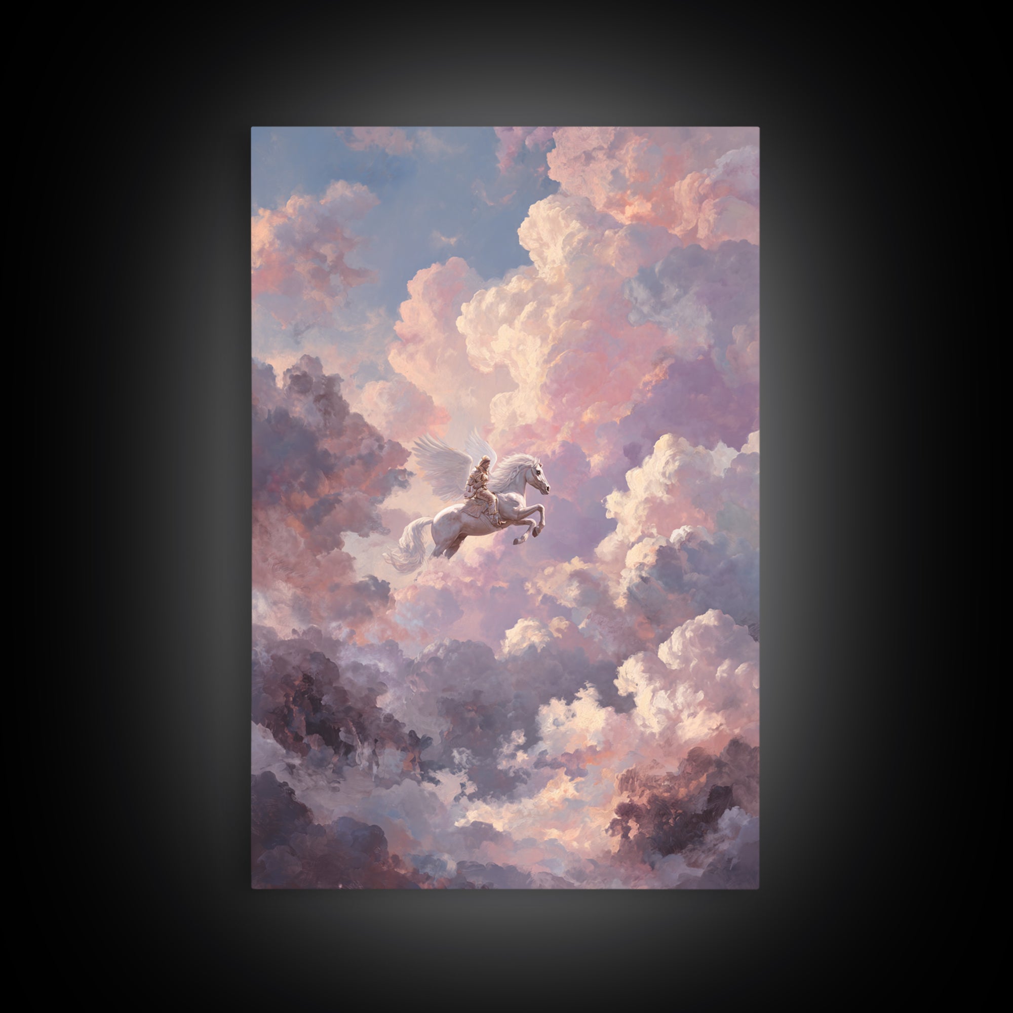 Pegasus Flying Above Cloud Kingdom Canvas Print, Mythological Art, Artwork, Living Room Decor, Legend, Gallery Wall Art, MYT-2x3-77